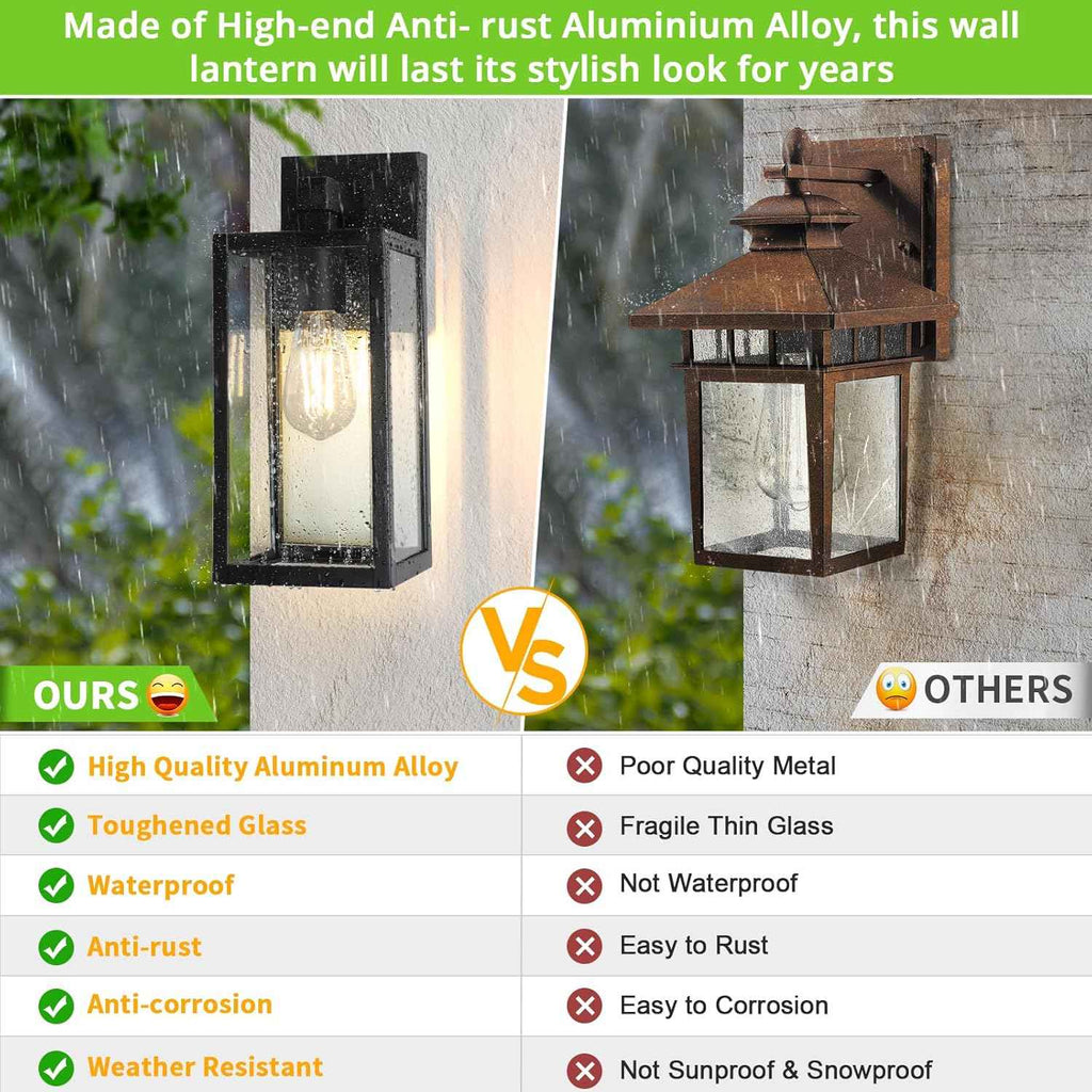 MAXvolador Outdoor Wall Light Fixtures, Exterior Waterproof Wall Lanterns | Black Porch Wall Lights, Anti-Rust, E26 Socket, Clear Glass Outside Wall Mount Sconces, Front Door Lighting for Patio, 2 Pack