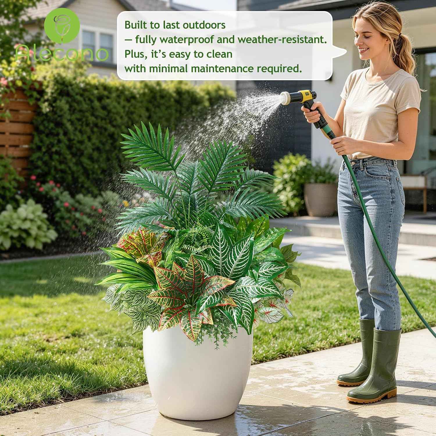 Alecono Artificial Plants Outdoor 11 Bundles UV Resistant Fake Greenery | Maintenance-Free Faux Stems for Window Box, Porch, Patio Decor & Outdoor Planters (No Planter Included)