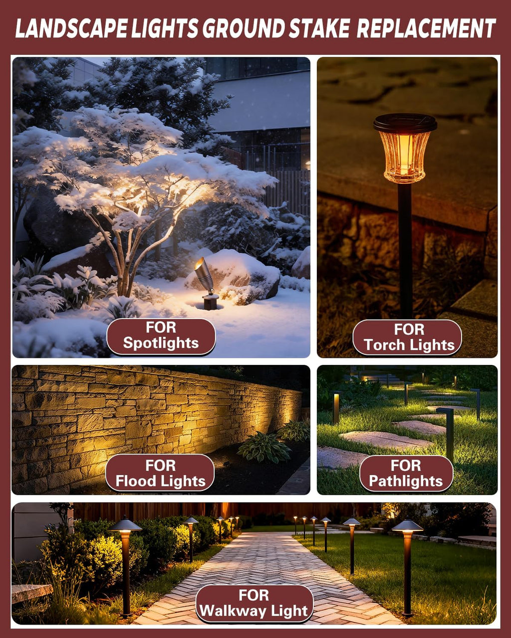 10 Pack 8'' Landscape Light Stakes, 1/2" NPT Thread ABS Light Spikes, Outdoor Ground Stakes with Side Wire Way, Garden Yard Replacement Stake for Landscape Lighting/Pathway Lights/Spotlights