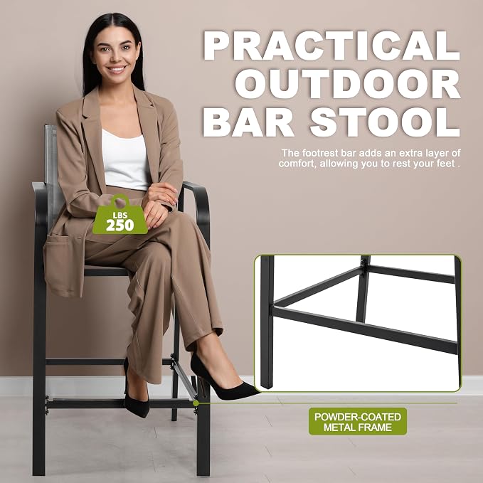 NUU GARDEN 5 Piece Outdoor Patio Bar Set, Textilene High Bar Stools, Square Bar - Image 5