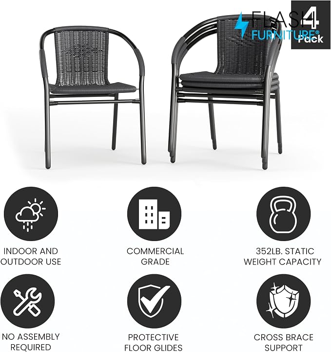 Flash Furniture Lila Modern Rattan Indoor/Outdoor Stackable Dining Chairs - Image 4