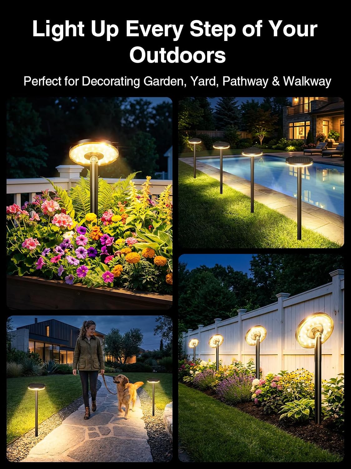 KOOPER 3X Larger & Taller Solar Pathway Lights Outdoor, 6 Pack Metal Solar Powered Garden Lights Waterproof, 2 Lighting Modes Adjustable Solar Landscape Path Lights for Outside Yard Walkway Driveway
