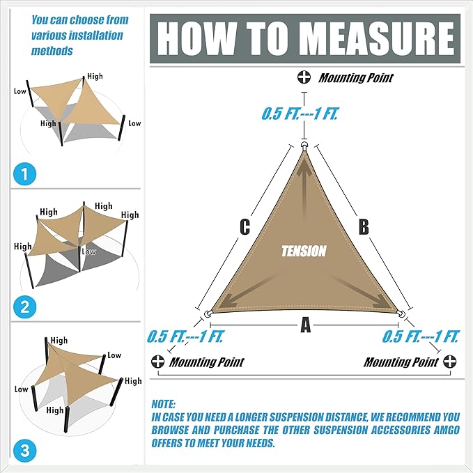Amgo Custom Size 13' x 23' x 26.4' Beige Right Triangle Sun Shade Sail UPF50+ - Image 2