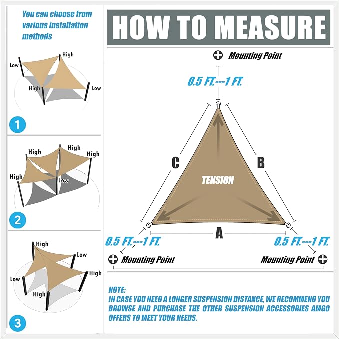 Amgo Custom Size 18' x 19' x 26.2' Black Right Triangle Sun Shade Sail UPF50+ - Image 2