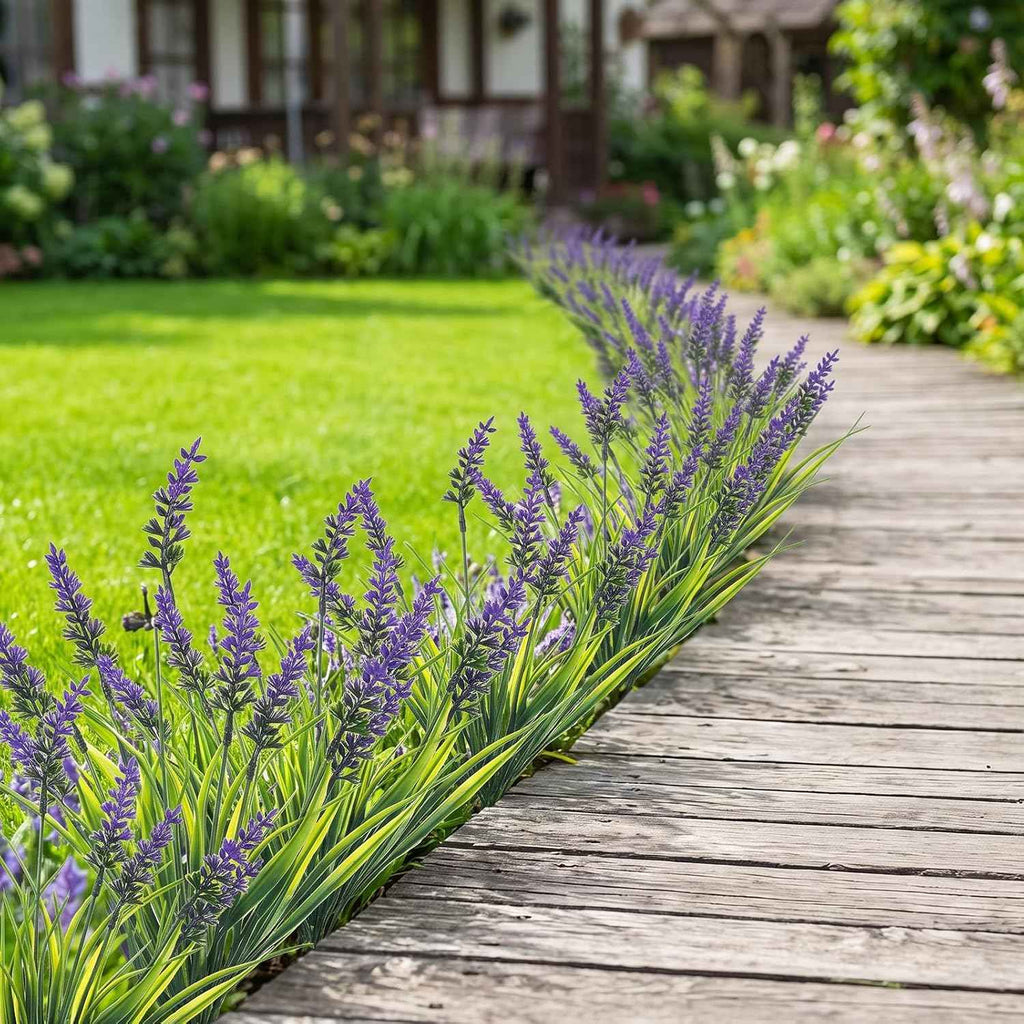4 Bundles Fake Monkey Grass, 13.5inch UV Resistant Lavender, Faux Monkey Grass Greenery Stems, Artificial Lavender Flower for Pot Planter Filler Patio Garden Porch Decor, Purple Green