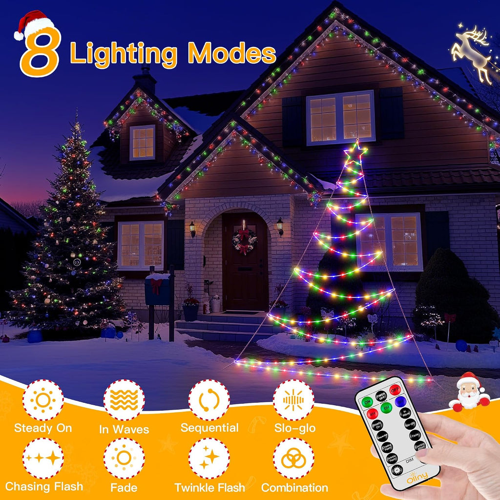 Ollny Outdoor Lighted Christmas Decorations 13FT Tall, IP67 Waterproof Outdoor Christmas Lights with 3 Timers and 8 Lighting Modes, Xmas Decor Light for House Yard Window Wall Lights (Multicolored)