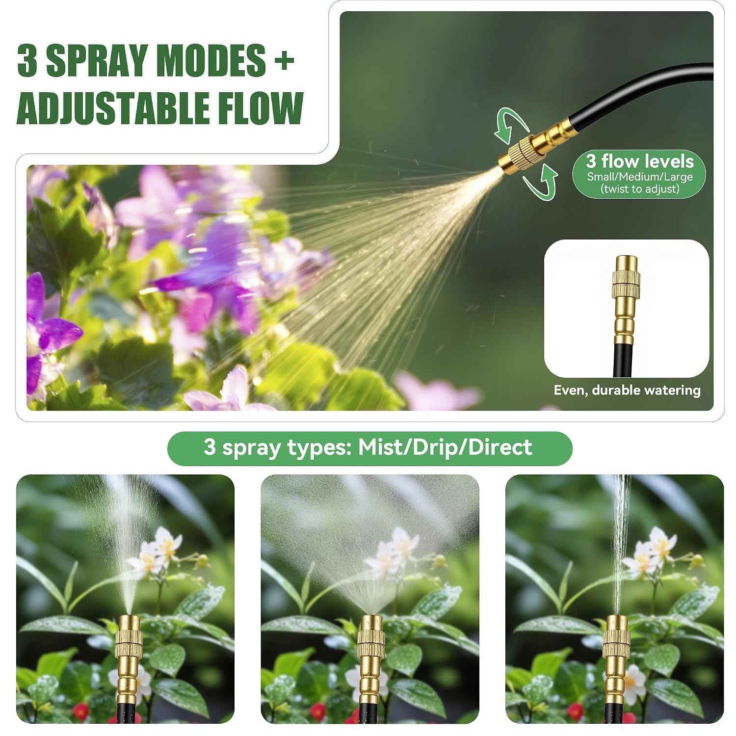100FT Drip Irrigation Kit System for Garden 360° Adjustable Garden Sprinklers for Yard Watering System with 18 Nozzles Raised Bed Greenhouse Plant Watering Devices Misting System