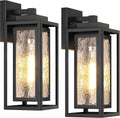 WIHTU 15.78'' Exterior Porch Light Fixture,Outdoor Wall Sconce Lights,Black | Water Ripple Glass , Rustproof Double Metal Frame, Waterproof. T30 Bulbs Included. 2 Packs, Outdoor & Indoor, For Porch