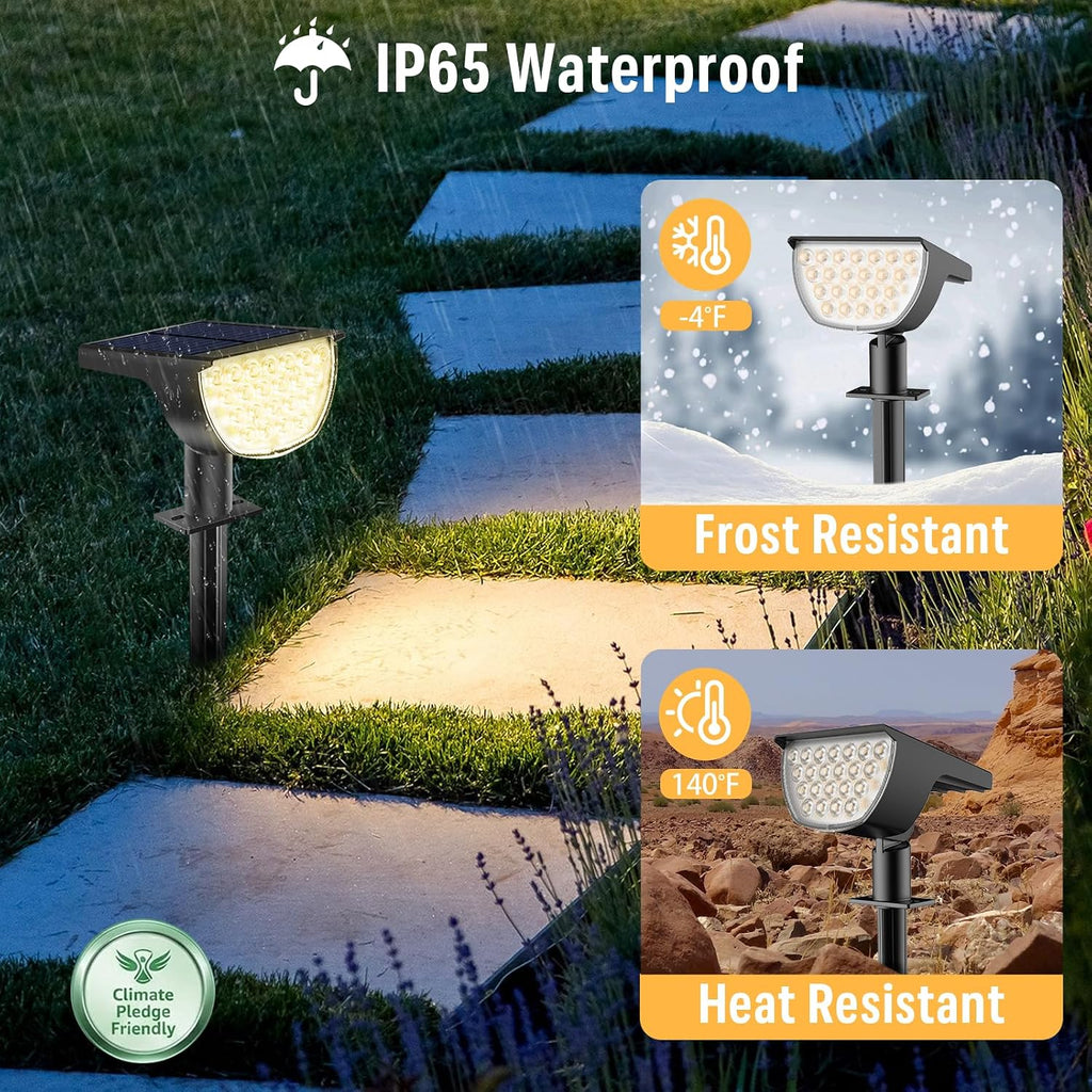 GKGG Solar Lights Outdoor Waterproof IP65, Solar Powered 76 LED 3 Lighting Modes Solar Spot Lights Outdoor for Yard Garden Landscape Pathway (Warm White, 4 Pack)