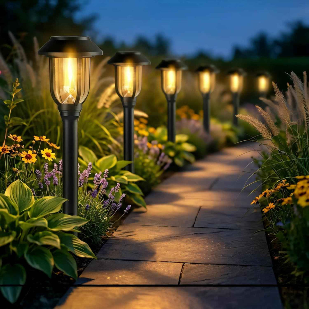 Solar Pathway Lights Outdoor 8 Pack, Warm White Solar Path Lights, Waterproof Energy Efficient Landscape Lights Decorative Auto On/Off, Solar Garden Lights for Yard Walkway Driveway Patio