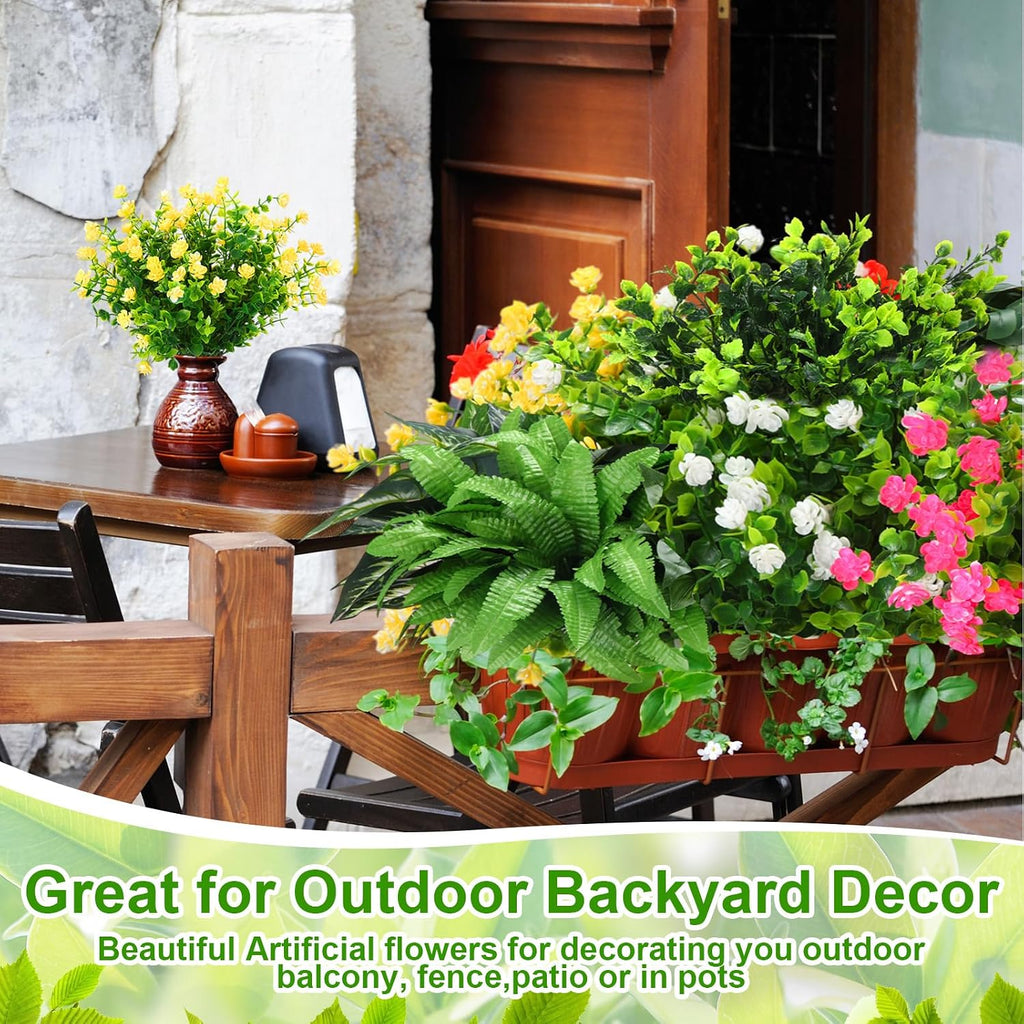 Thiccywoov 60 Bundles Outdoor Artificial Fall Flowers Bulk,Spring,Green | Fake Autumn Plants 15 Styles, UV Resistant Plastic Plants, for Window Box Porch Patio Home Garden, Thanksgiving Fall Decor