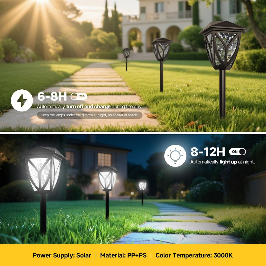 Ensenior Solar Lights Outdoor, 6500K LED Pathway Garden Lights, 6 Pack | IP65 waterproof landscape lighting, energy-efficient for yard, patio, walkway & planter, tool-free auto ON/OFF