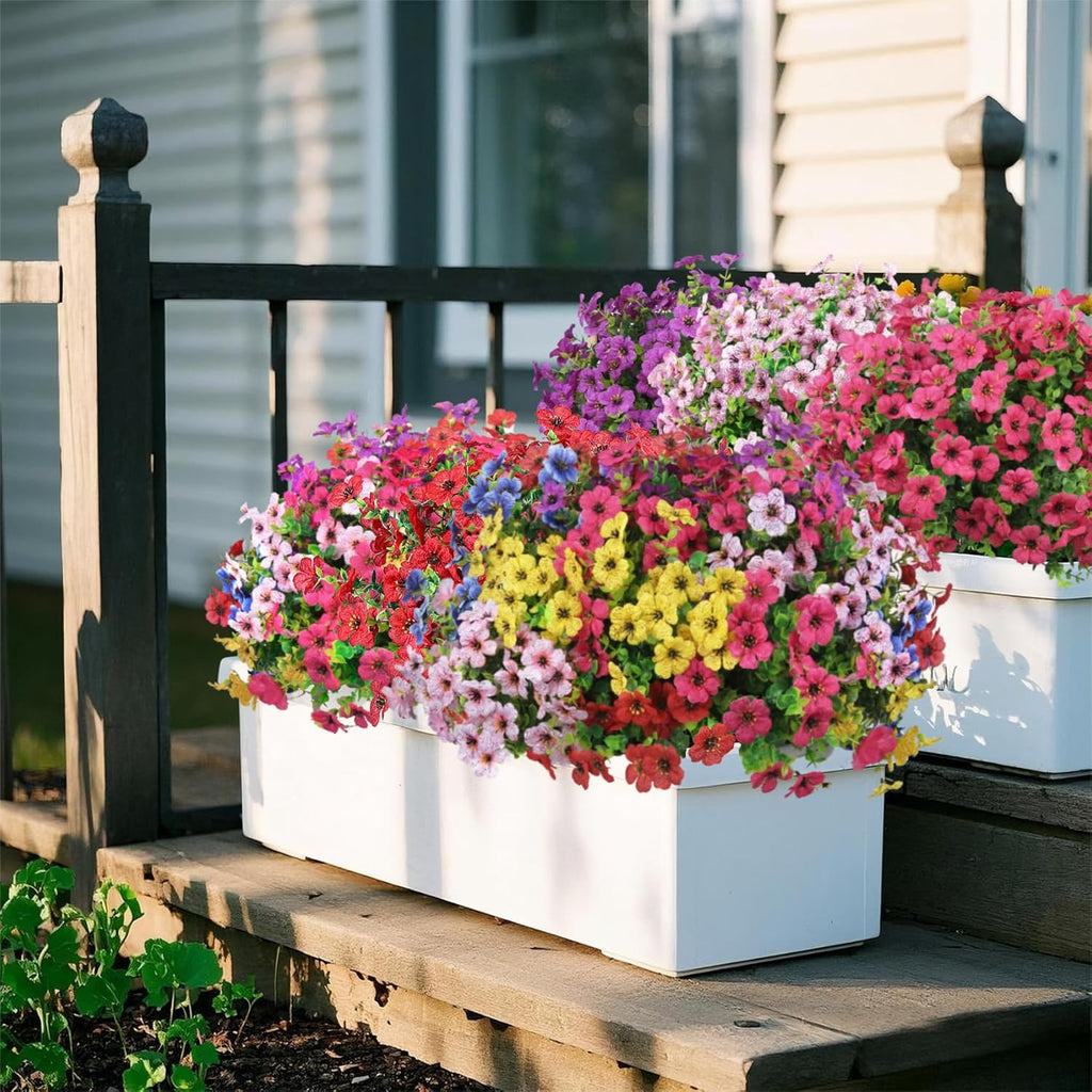 Ouddy Decor 24 Pcs Artificial Flowers for Outdoors Decorations, Multicolor | Colorful lifelike flowers, UV resistant, faux plastic plants, for garden porch window table vase home indoor outdoor decor