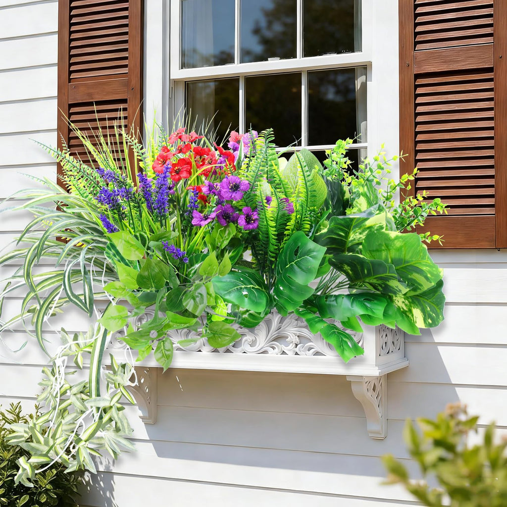 14 Bundles Artificial Plants Flower Outdoor, UV Resistant Faux Greenery with Flowers & Cascading Vines, Fake Plants for Planters, Window Boxes, Hanging Baskets & Garden Decor