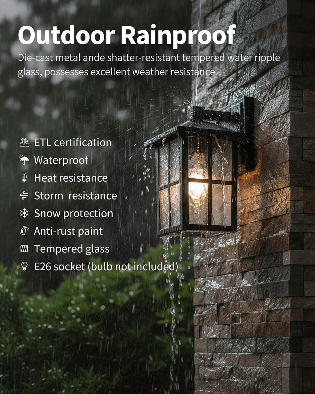 KDG Black Outdoor Waterproof Modern Patio Wall Light Fixtures Set of 2 | E26 Socket Exterior Lanterns & Sconce with Tempered Glass, Wall Mounted Lamps for Home, Front Door, Garden, Garage, Porch