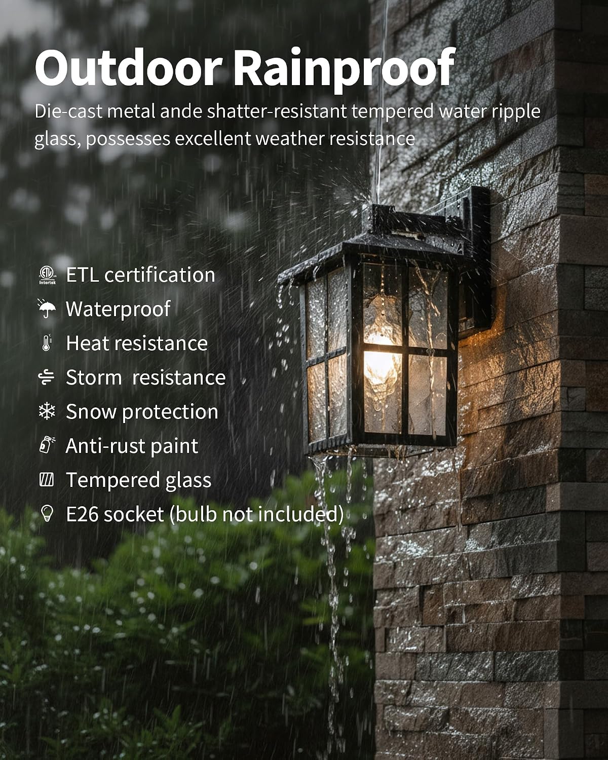 KDG Black Outdoor Waterproof Modern Patio Wall Light Fixtures Set of 2 | E26 Socket Exterior Lanterns & Sconce with Tempered Glass, Wall Mounted Lamps for Home, Front Door, Garden, Garage, Porch