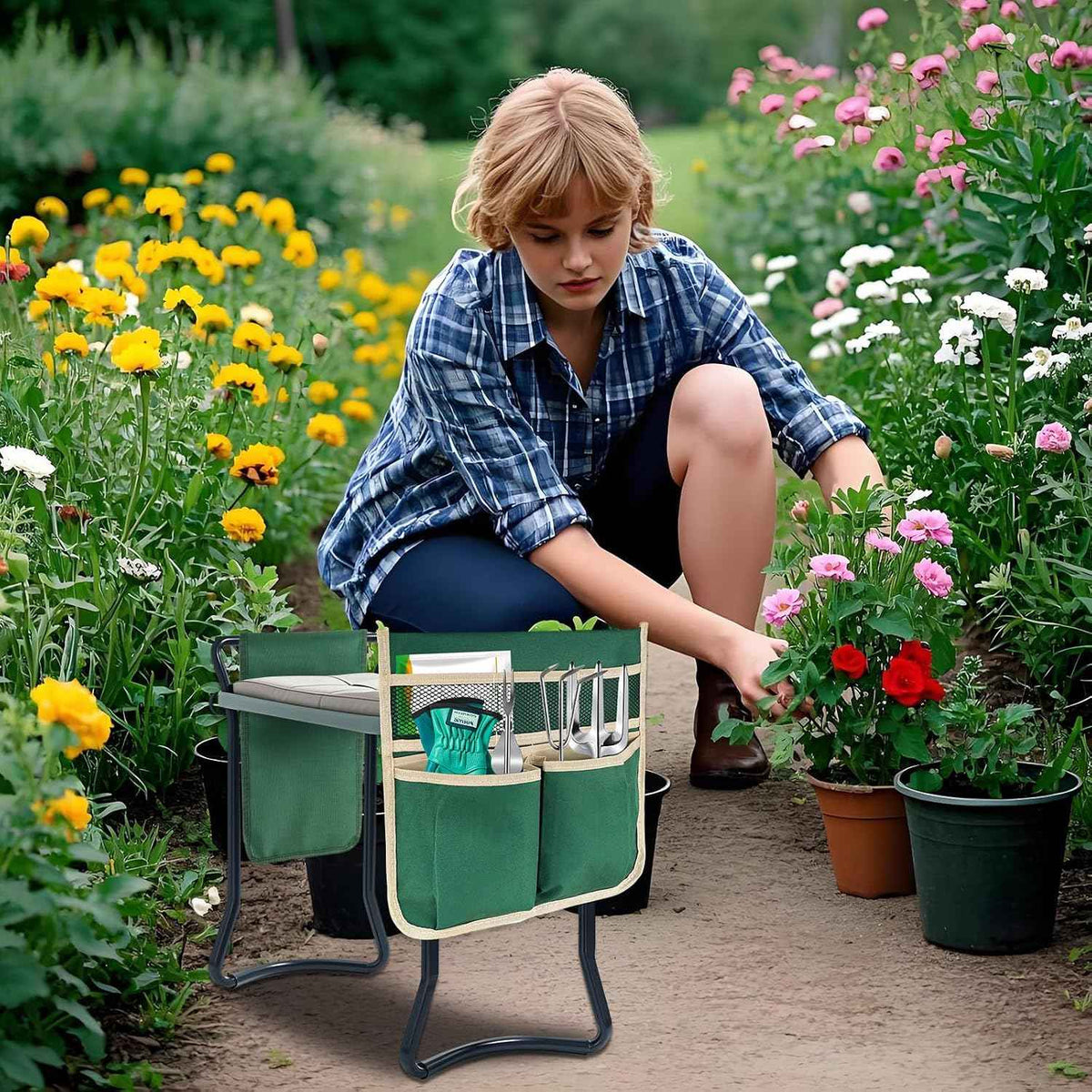 YBB 2 Pack Garden Pouches for Kneeler, Portable Tool Storage Bags Oxford Multiple Storage Pockets Organizer for Outdoor Gardening Kneeling Stool