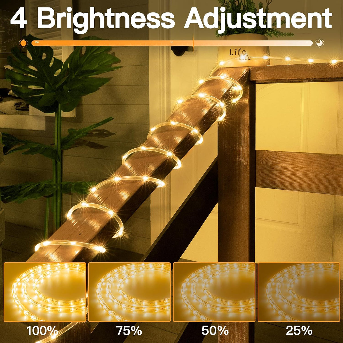 100ft LED Rope Lights Outdoor, 600 LED IP68 Waterproof String Lights with Plug & Remote, Rope Lights for Outside, Patio, Pool, Bedroom, Party, Indoor Decoration (Warm White)