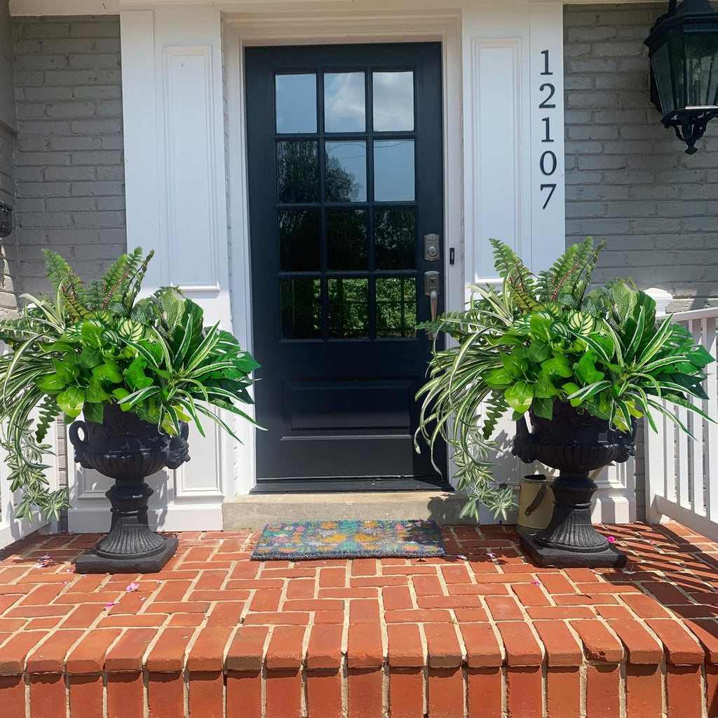 Artificial Plants Faux Greenery for Outdoor Porch Planter Summer Decor | Fake Realistic UV Resistant Large Shrubs Bushes Green Filler for Outside Front Door Patio Decoration, 8 Bundles