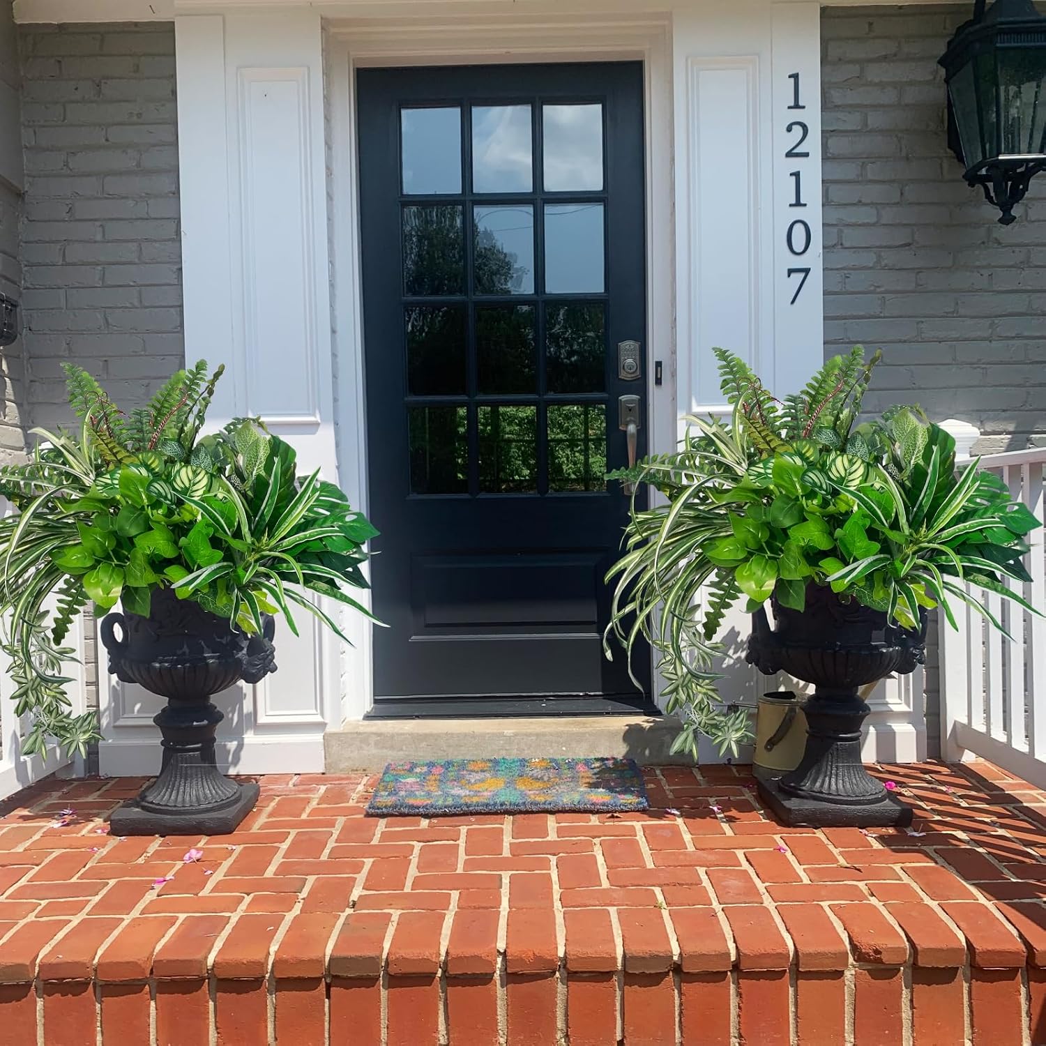 Artificial Plants Faux Greenery for Outdoor Porch Planter Summer Decor | Fake Realistic UV Resistant Large Shrubs Bushes Green Filler for Outside Front Door Patio Decoration, 8 Bundles
