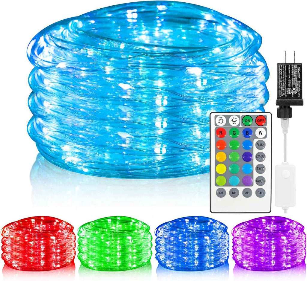 33FT 100 LED Rope Lights for Outside, 16 Colors Waterproof String Lights with Plug & Remote, Multicolor Twinkle Fairy Tube Lights for Indoor & Outside Camping Garden Patio Party Christmas Décor