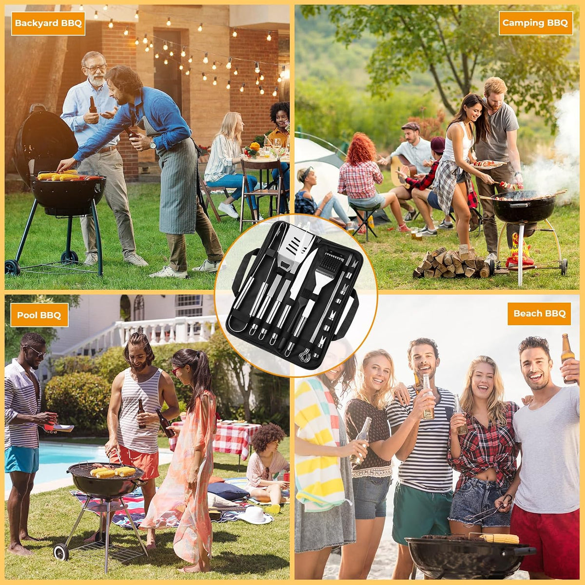 Grill Utensils Set,15 Pcs Stainless Steel BBQ Accessories Set, Portable Professional Grill Tool, Perfect Grill Kit Gift for Outdoor with Bag