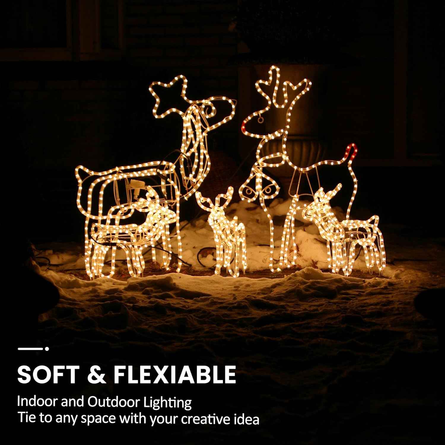 LED Light Rope, 48ft Waterproof Flexible Strip Lights, Indoor/ Outdoor, Connectable 2700K Warm White Landscape Tube Lighting for Bedroom, Home Decor, Garden, Patio, Porch, Yard, Deck, Party Holiday