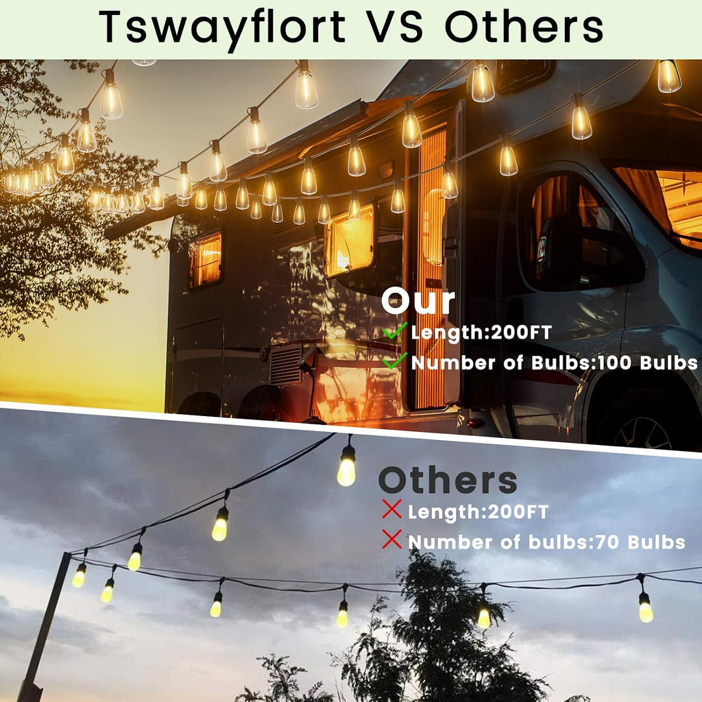 200FT Outdoor Lights with 106 Shatterproof Bulbs(6 Spare), IP45 Waterproof Outside String Lights, Patio String Lights Hanging for Party, Yard, Porch, Bistro, 2200K Adjustable Warm White Light