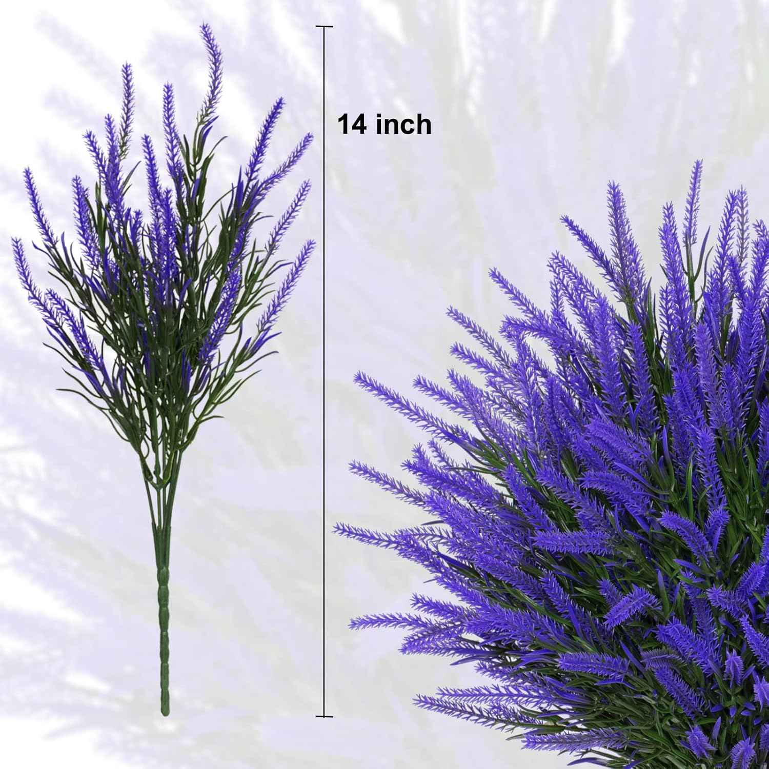 12 Bundles Fake Outdoor Flowers UV Resistant Plants Artificial Lavender Faux Plastic Shrubs Window Box Garden Porch Home Decor(Purple)
