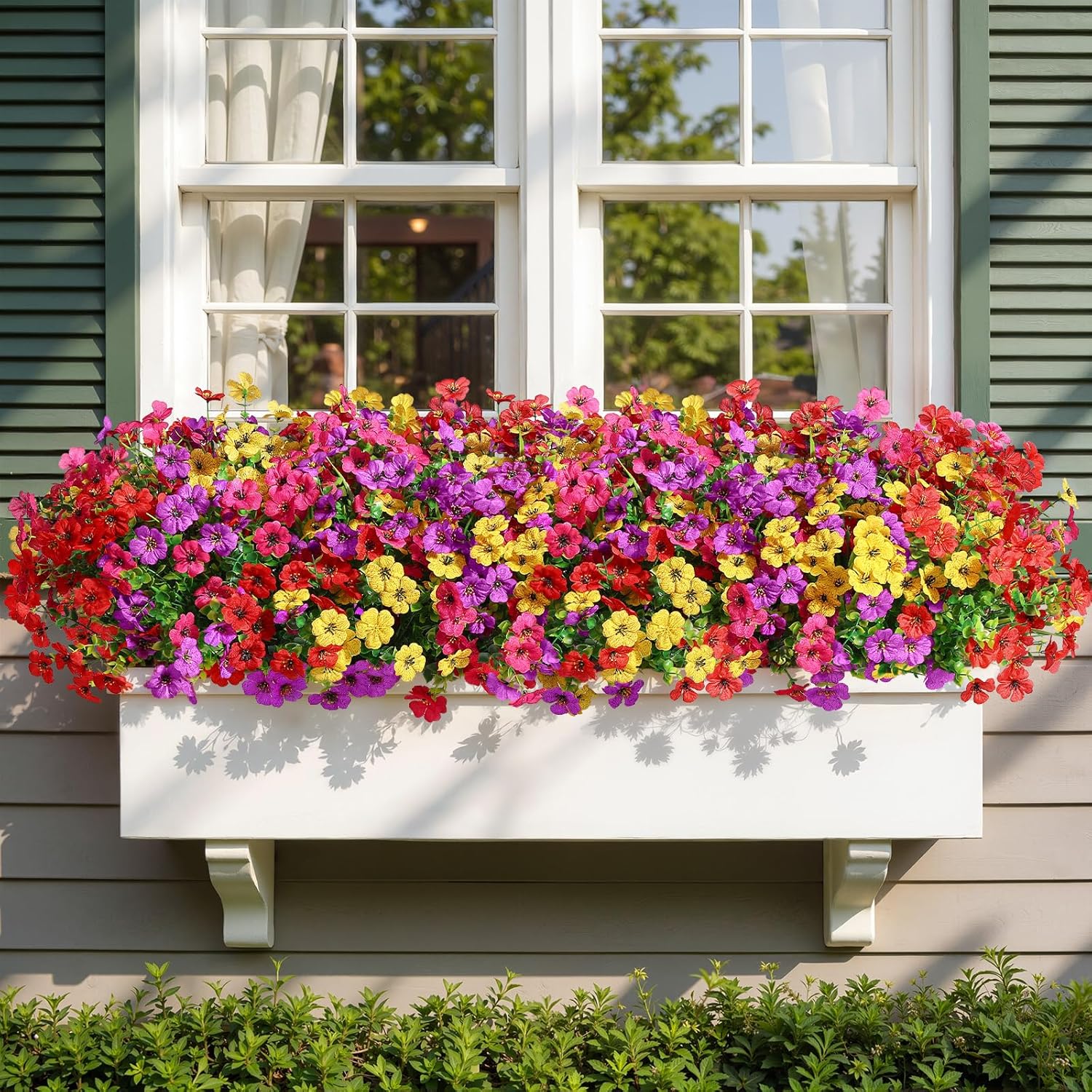 Alupssuc 24 Bundles Artificial Daisy Flowers UV Resistant for Outdoor Decor | Silk & Plastic, Spring Faux Plants Greenery, Bendable Stems, for Porch Patio Hanging Window Planter Yard Outside, 4 Colors