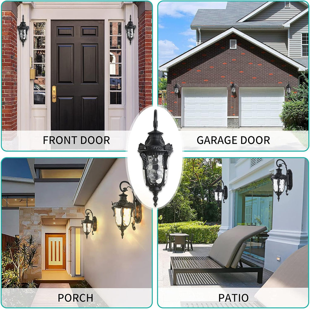 LONEDRUID 20.47" Outdoor Wall Light Fixture Black Exterior Wall Lantern | Outside Waterproof Sconce Rustic Porch Lights Wall Mount with Hammered Glass Shade for House