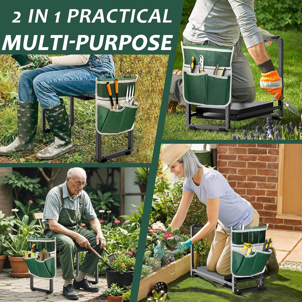 Garden Kneeler and Seat, 10.2" Wider Heavy Duty Thick for Kneeling and Seat | Multifunctional Kneeler Bench, Gardening Gifts for Women, Seniors Grandparents, Black