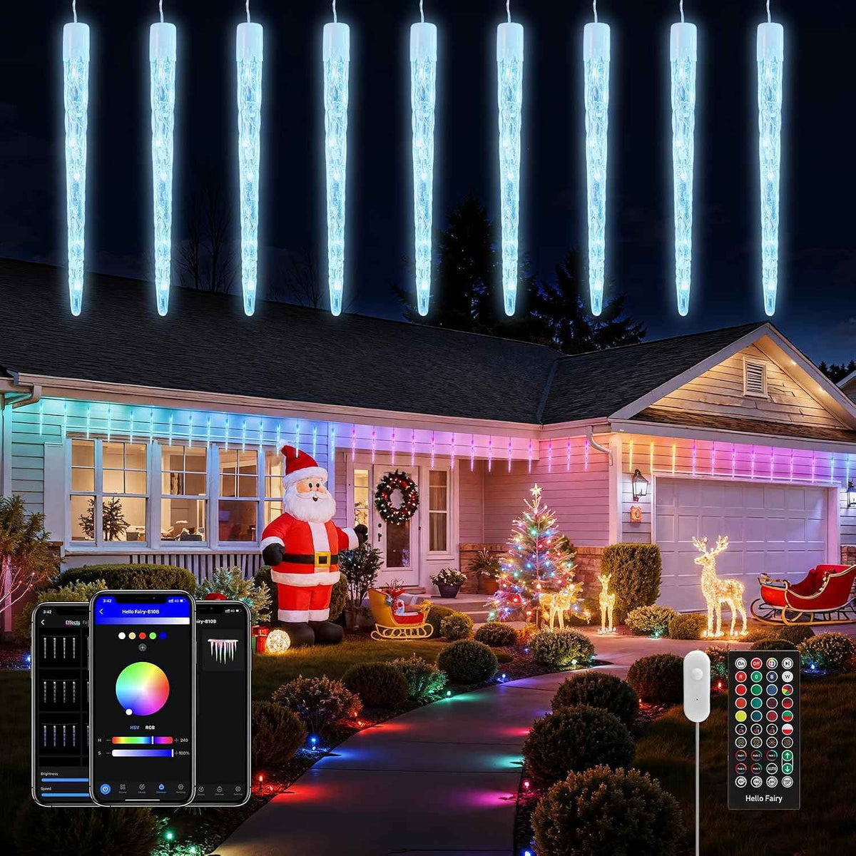 Brightown Smart Icicle Lights for Outside - Color Changing Christmas Lights | 31.2ft with 20 Tubes 100 LED Christmas Lights Decoration, APP Controlled RGB Customize Display DIY Dynamic Lighting Effect