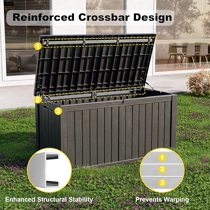 180 Gallon Resin Outdoor Deck Box Waterproof Patio Furniture, Garden Tools - Image 6