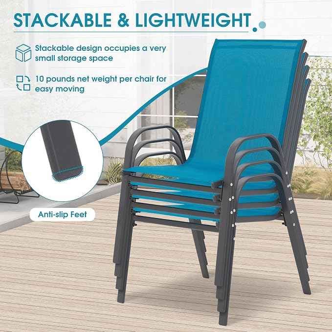 Outdoor Stackable Chairs Set of 6, Stacking Patio Chairs