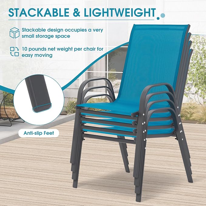 Outdoor Stackable Chairs Set of 4, Stacking Patio Chairs - Image 4