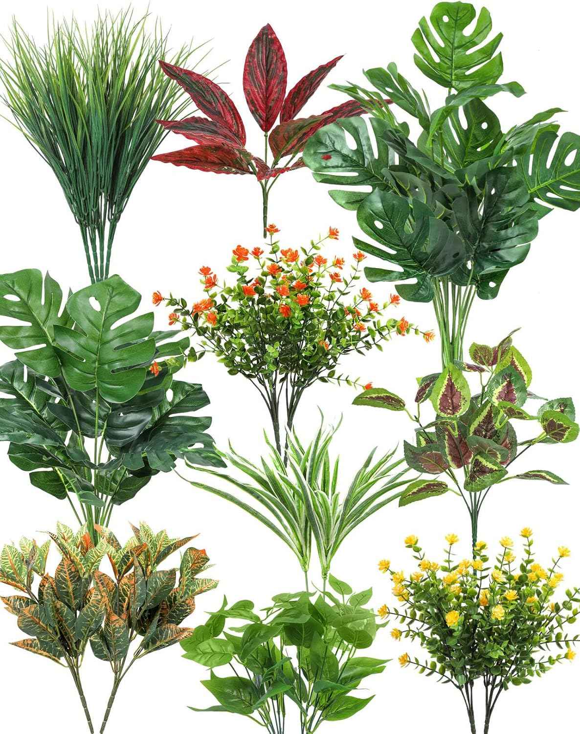 Ouddy Decor 18 Pcs Artificial Plants for Outdoors Fake Greenery Stems | Faux boxwood shrubs flowers, UV resistant, indoor outdoor porch patio garden table vase window box spring summer home decor