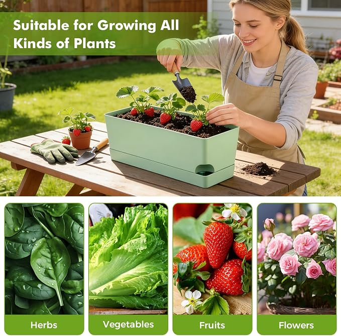 4 Pack Self Watering Pots for Indoor Plants 17 Inches Window Boxes Planters - Image 7