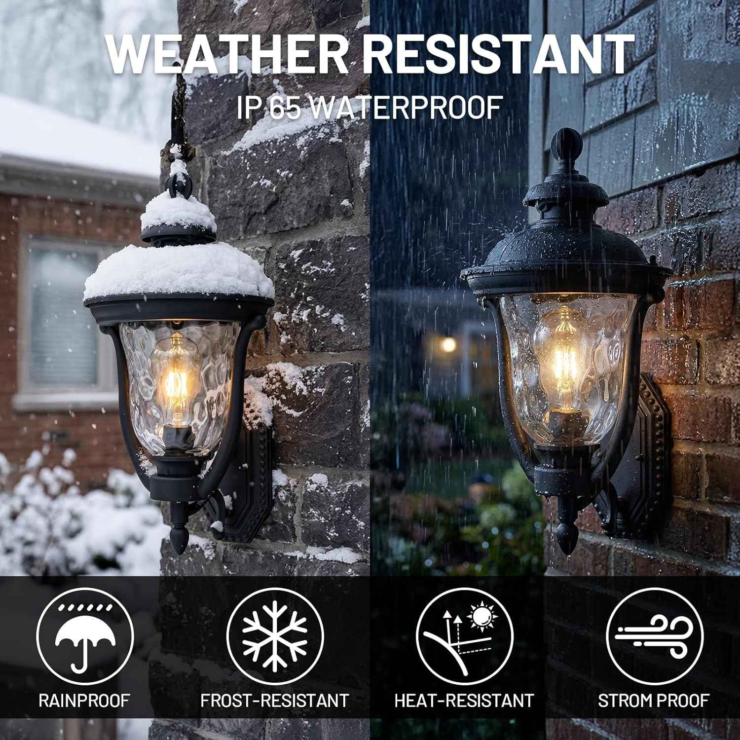Porch Lights Outdoor Light Fixtures Wall Mount Exterior Lights | 18.7" Vintage Outdoor Wall Light with Water Ripple Glass Shade, Waterproof Aluminum Exterior Wall Sconce for Porch Patio Yard