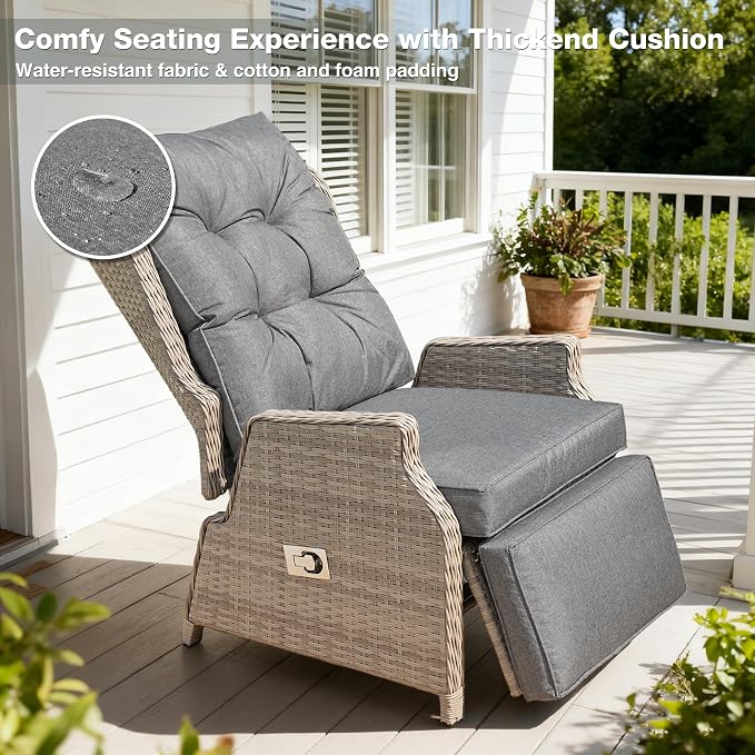 Outdoor Recliner with Adjustable Back and Footrest, Patio 150° Lay Flat - Image 4