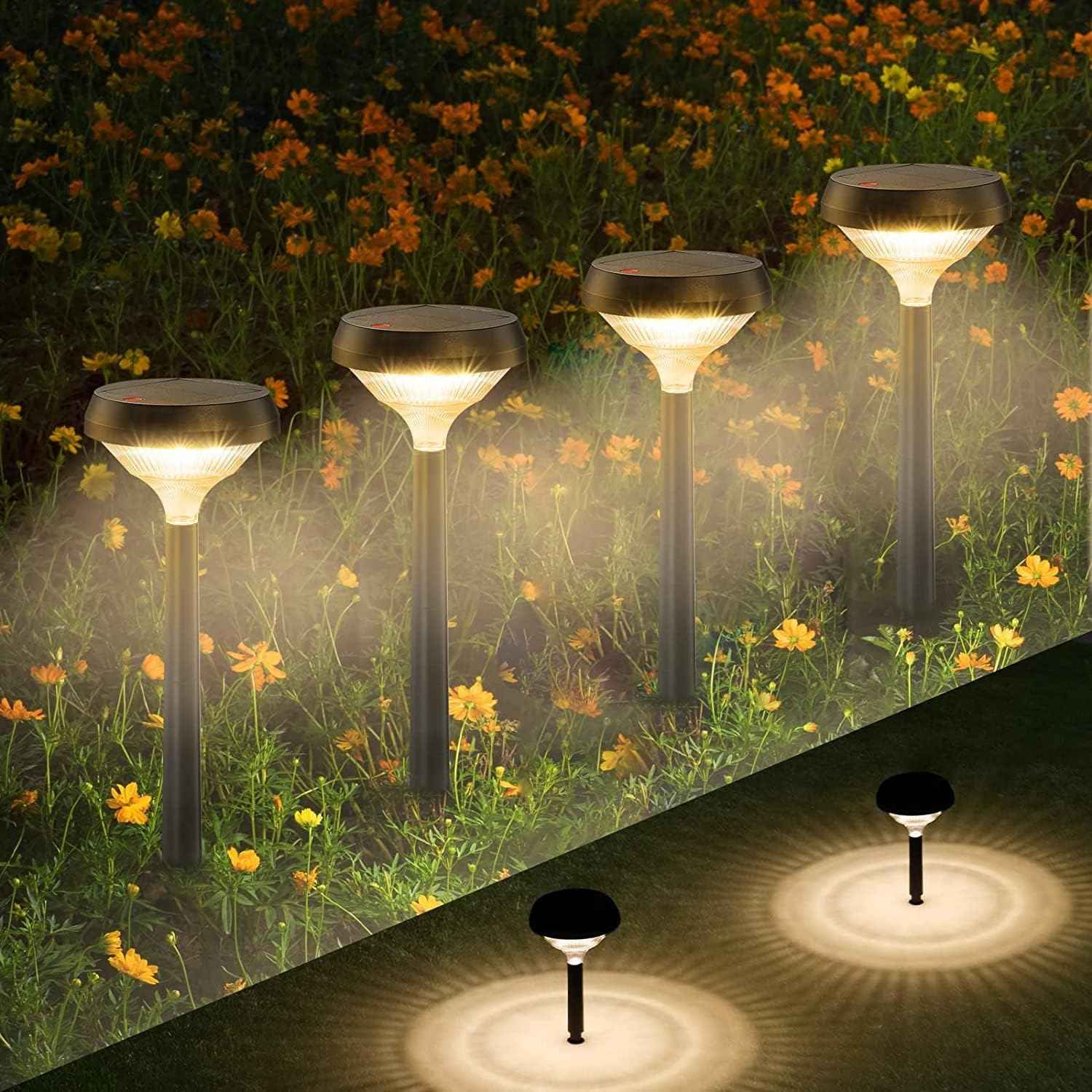 Linkind Solar Lights Outdoor 8 Pack, Solar Pathway Lights Warm White | Landscape Path Lights,IP65 Waterproof Solar Lights for Walkway Yard Garden Driveway