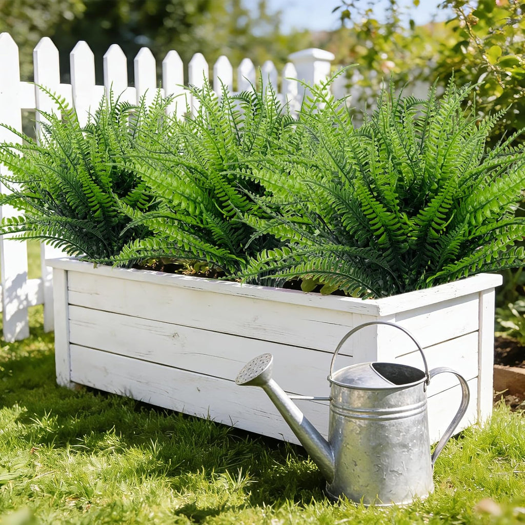 TURNMEON 20 Bundles Artificial Plants Outdoor Faux Boston Fern Summer Decor | 17 Inch Long Length Fake Plants UV Resistant No Fade Plastic Greenery Shrubs Flowers for Garden Porch Indoor Cemetery Decor