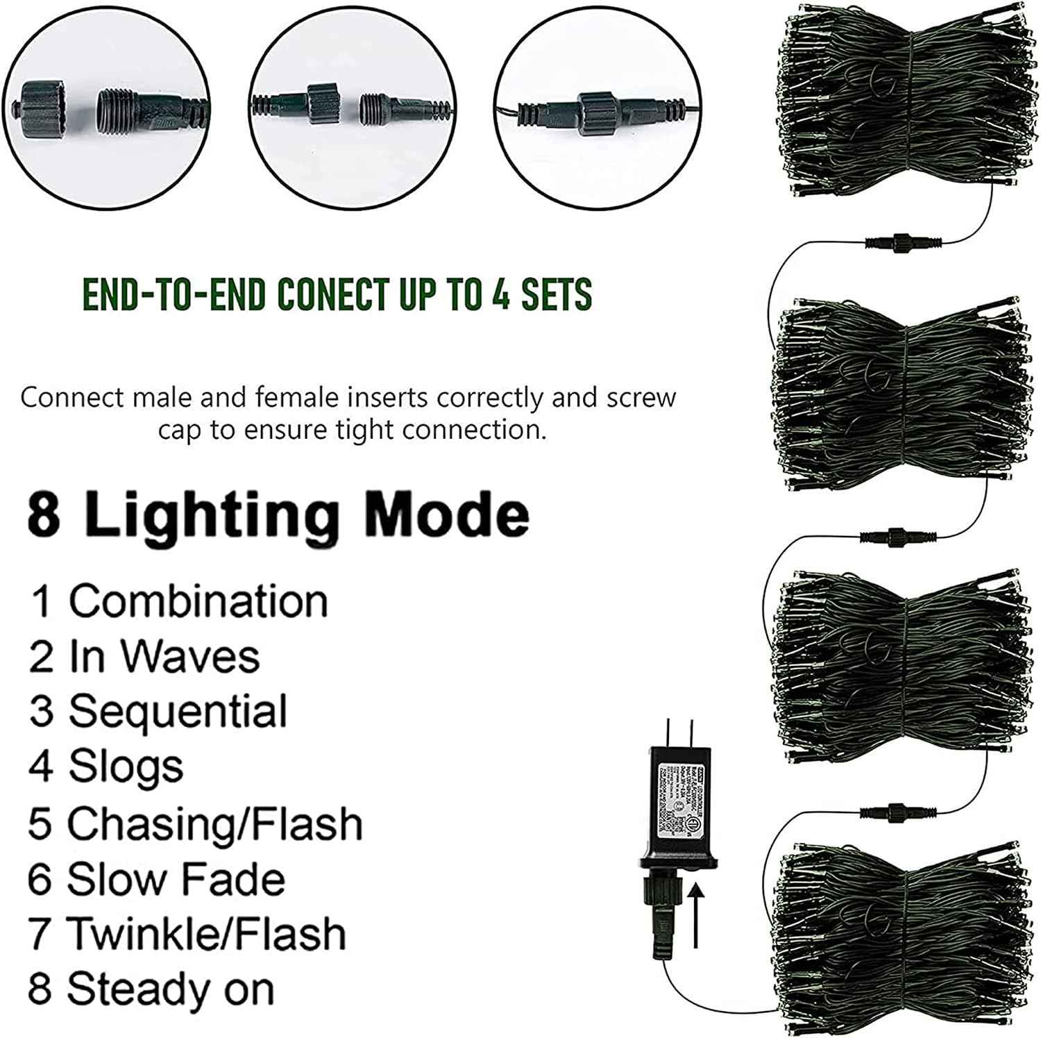 TW SHINE Christmas Lights, 200 LED 66FT Outdoor Christmas Lights Plug in with 8 Modes, Waterproof Light Outdoor, Indoor Xmas Decorations for Party Yard House Decor, Multi-Colored
