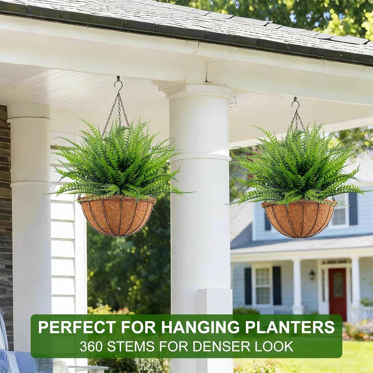 TURNMEON 20 Bundles Artificial Plants Outdoor Faux Boston Fern Summer Decor | 17 Inch Long Length Fake Plants UV Resistant No Fade Plastic Greenery Shrubs Flowers for Garden Porch Indoor Cemetery Decor