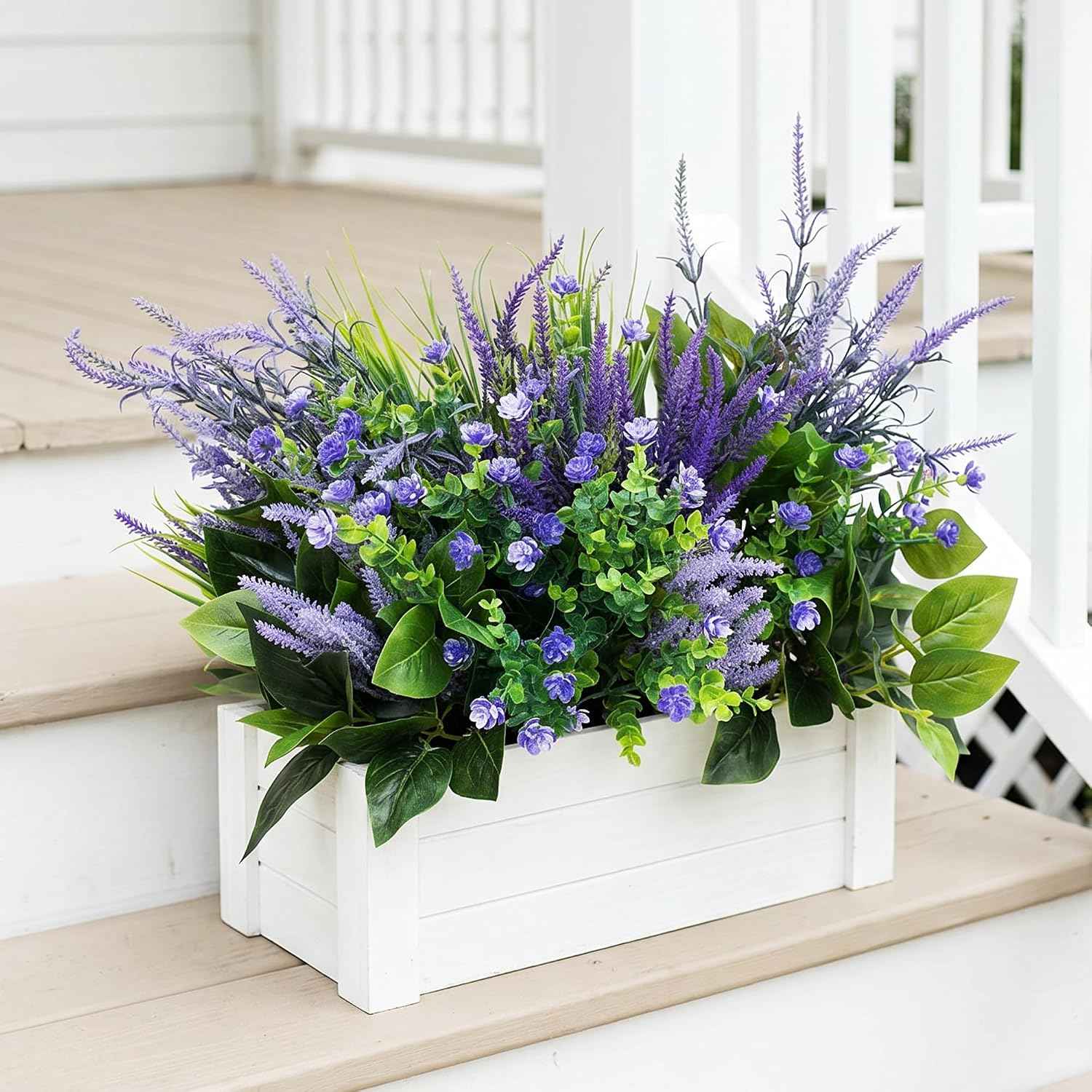 LUNETH 18PCS Artificial Plants for Outdoor Decor Fake Plants Realistic Faux Greenery & Flowers Fake Plastic Leaves with Stems Artificial Outdoor Bushes for Garden Porch and Patio UV Resistant