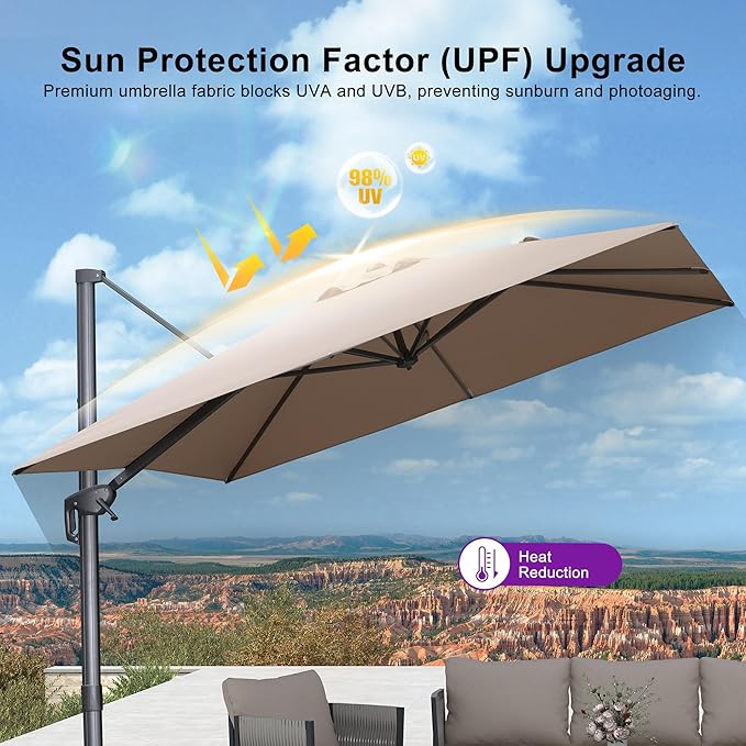 PURPLE LEAF Patio Umbrella 9' X 9' Rectangle Cantilever Umbrella Large Aluminum - Image 8