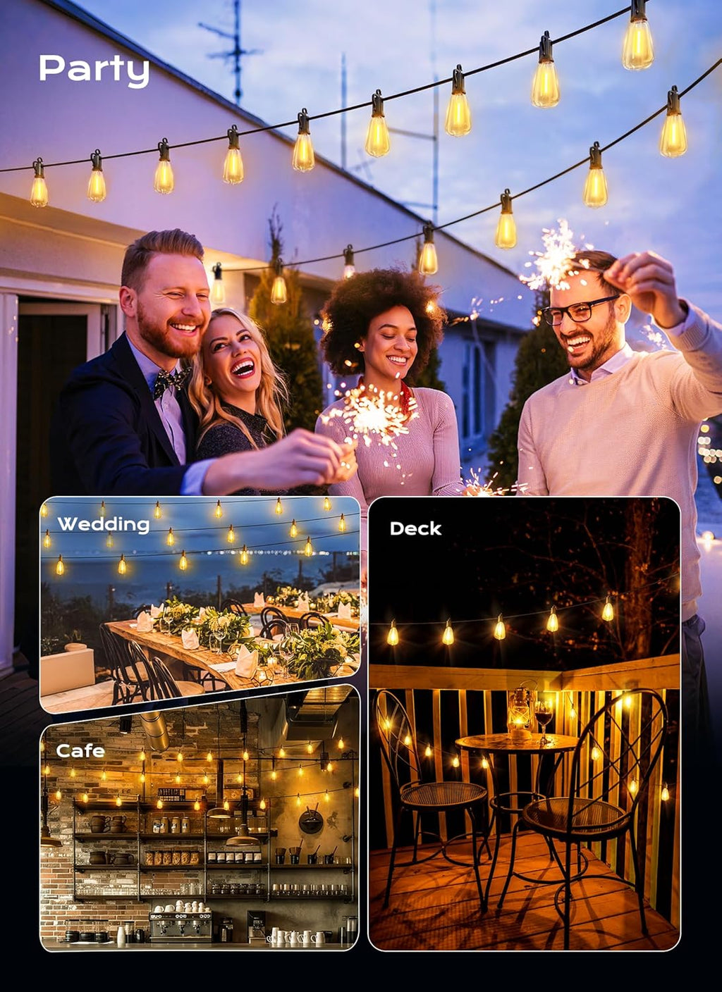 Brightown Outdoor String Lights Patio Lights 100FT ST38 Waterproof Dimmable | Connectable Shatterproof LED Christmas Lights, Hanging Outside Light for Backyard, Porch, Deck, Balcony, Garden, Home Decor