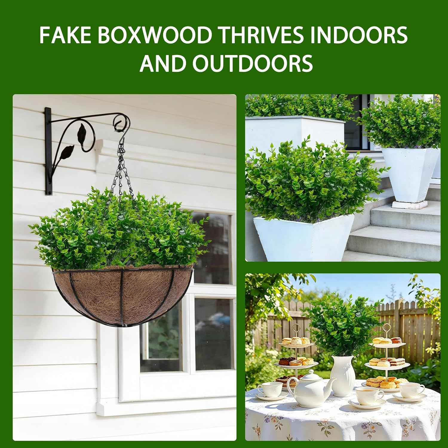 TURNMEON 20 Bundles Artificial Greenery Plants Outdoor Summer Decor | UV Resistant Fake Plants Boxwood Shrubs Grass Faux Eucalyptus Flowers for Farmhouse Gardens Home Patio Indoor Decor(Green)