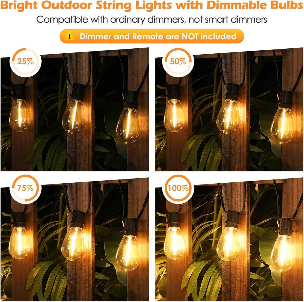 Larkvue 96FT LED Outdoor String Lights, 30+2 S14 Edison Bulbs, Black | Waterproof, Shatterproof, Connectable, Energy-saving, Plug in, Dimmable, Hanging Lamp for Backyard Patio Garden Decor
