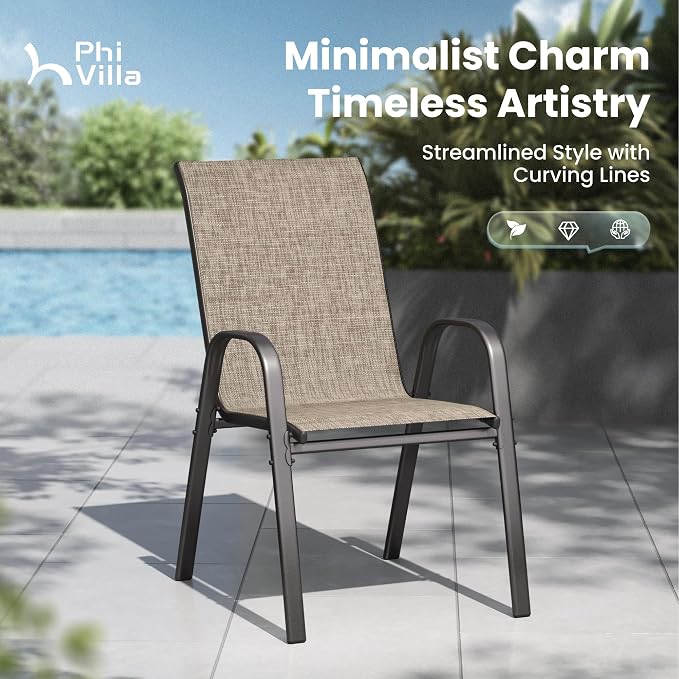 PHI VILLA Patio Chairs Set of 4, Outdoor Stackable Dining Chairs - Image 8